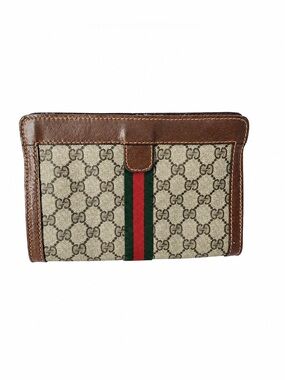 GG Sherry Line Clutch Monogram Canvas Wallet with Green-Red Stripe